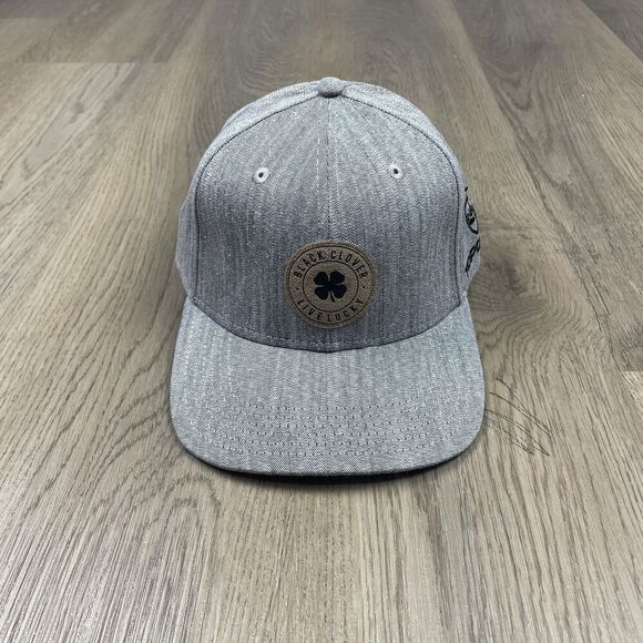 Black Clover Hat Cap Strap Back Gray Topgolf Patch Leather Adjustable Mens Golf - Picture 1 of 9